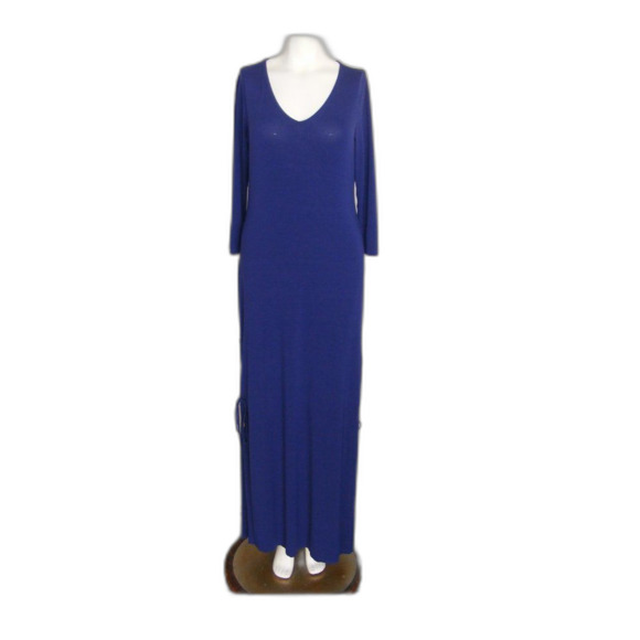 TOMMY BAHAMA Maxi Dress, S, Solid Blue, 3/4 sleeves, Lace-up Vent/Slit, Jersey - Picture 8 of 10